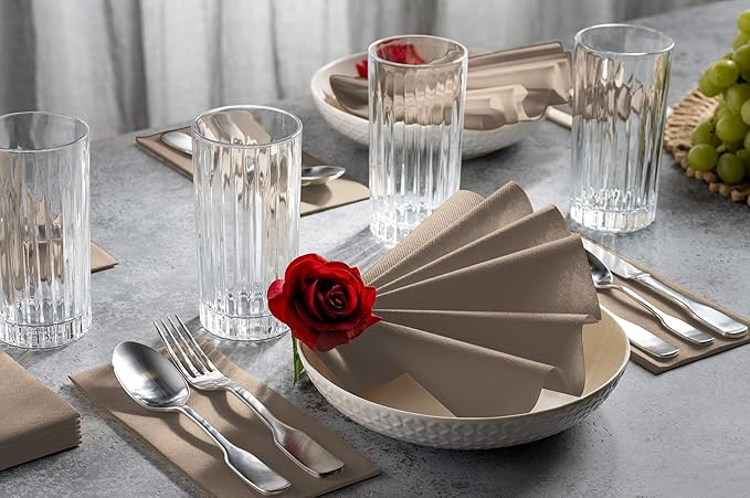 100 Linen-Feel Colored Paper Napkins - Decorative Cloth-Like Beige Dinner Napkins - Soft And Absorbent. For Kitchen, Party, Wedding, Bathroom Or Any Occasion. (Pack of 100)