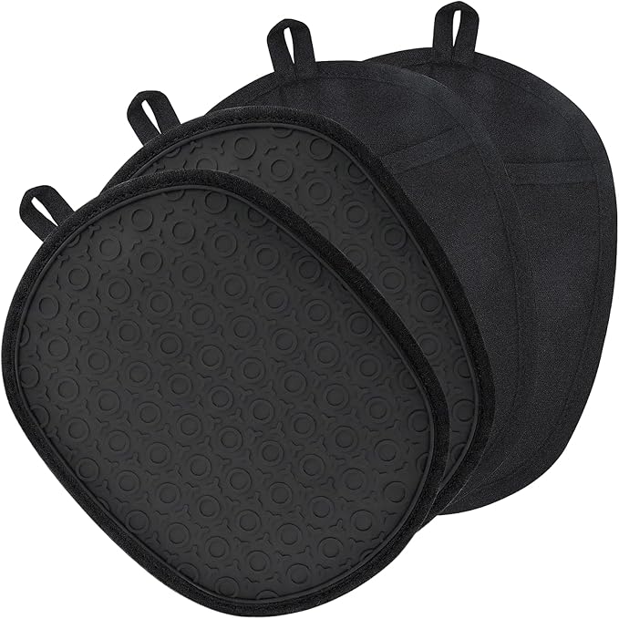 4-Pack Silicone Pot Holders for Kitchen Heat, Non-Slip Hot Pads with Hanging Loops, Quilted Liner Oven Mitts Alternative, Waterproof Trivets for Countertops Hot Pots and Pans (Black)