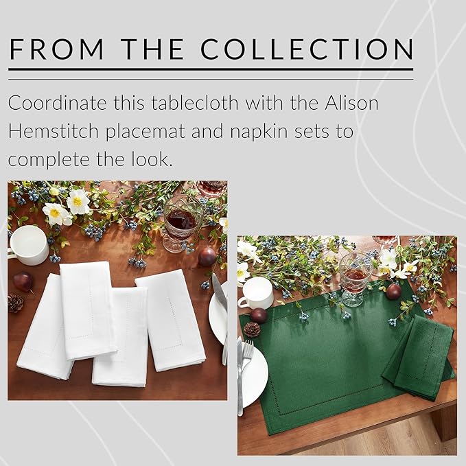 Elrene Home Fashions Alison Eyelet Border Design Wrinkle Resistant FabricTablecloth, 70"x70" Round, Forest