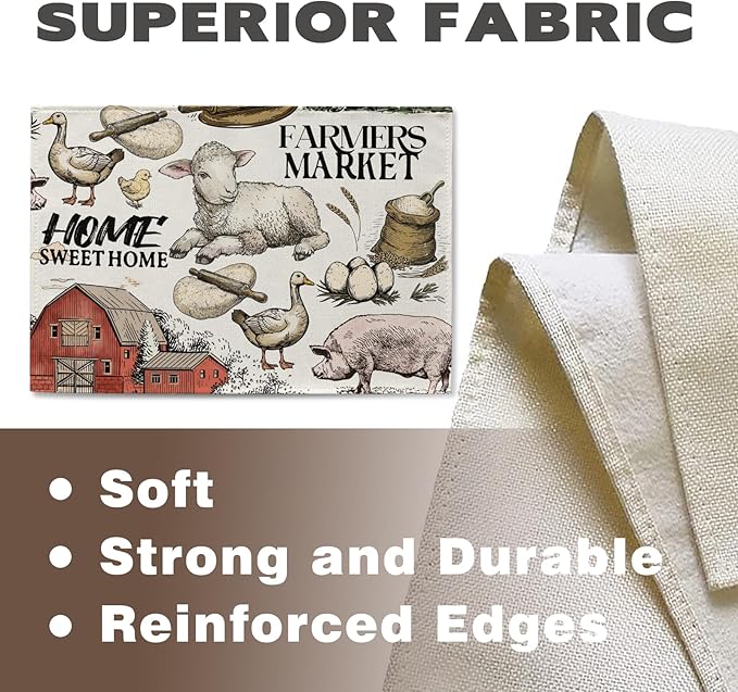 Vintage Farm Animals Placemats Set of 4, Farmhouse Country Barn Lamb Pig Chick Duck Tractor Dining Place Mats Table Decor, Retro Farmer Market Home Sweet Home Kitchen Decoration 12''x18''