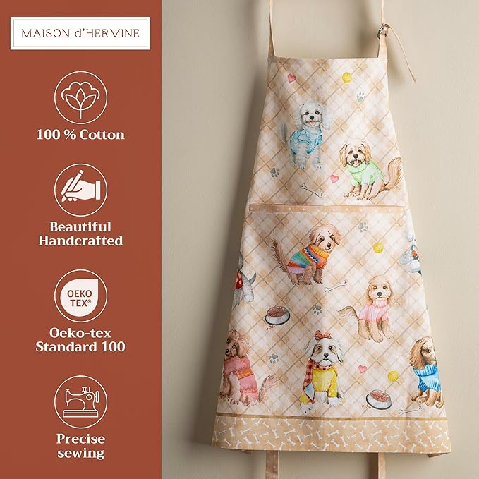 Maison d' Hermine 100% Cotton Apron for women with Pocket Kitchen Chef Apron for Men Cooking Mothers Day Gifts