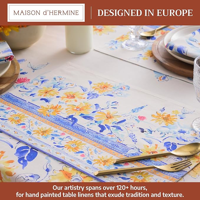 Maison d' Hermine Placemats Set of 4 100% Cotton Washable Cloth Place Mats Reusable Table Mats for Kitchen Dining Party Wedding Gifts for Mothers Day Spring/Summer (Girassol, 13" x 19")
