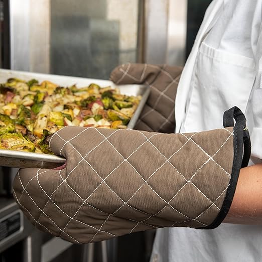 San Jamar 800FG13 BestGuard Commercial Heat Protection Up To 450° F Oven Mitts (Pair), 13" Length, Tan