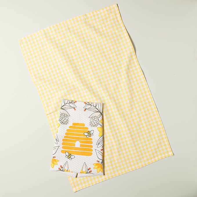 Now Designs Kitchen Tea Towel, Bees - 18 x 28 in | Set of 2