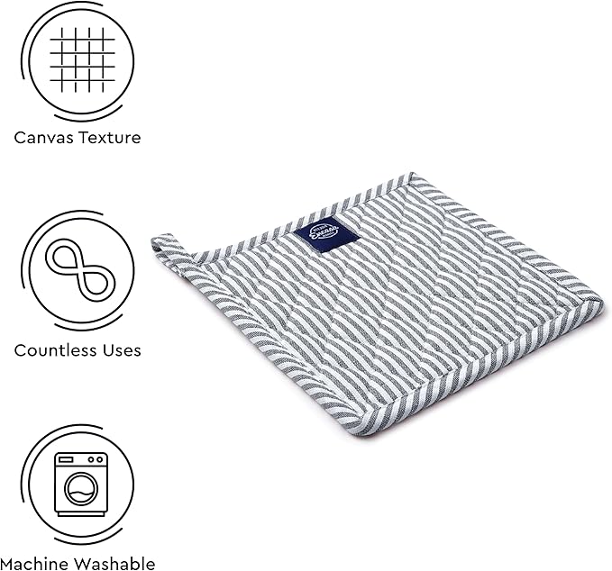 Encasa XO 8 inches Oven Microwave Potholders (2 pc Set) for Kitchen Cooking & Baking - Heat Resistant, Thick & Safe, Protection of Hands from Hot Utensils - Ticking Navy Blue