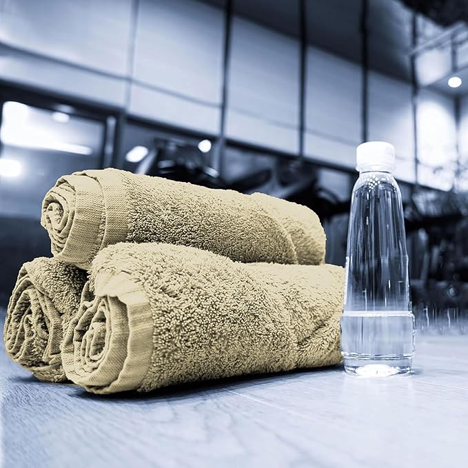 GOLD TEXTILES Luxury Wash Cloths Set of 12, Sand (13x13 Inches) 100% Ring Spun Cotton, Premium Feel with High Absorbancy Ideal Washcloths for Bathroom,Salon, Spa and Gym