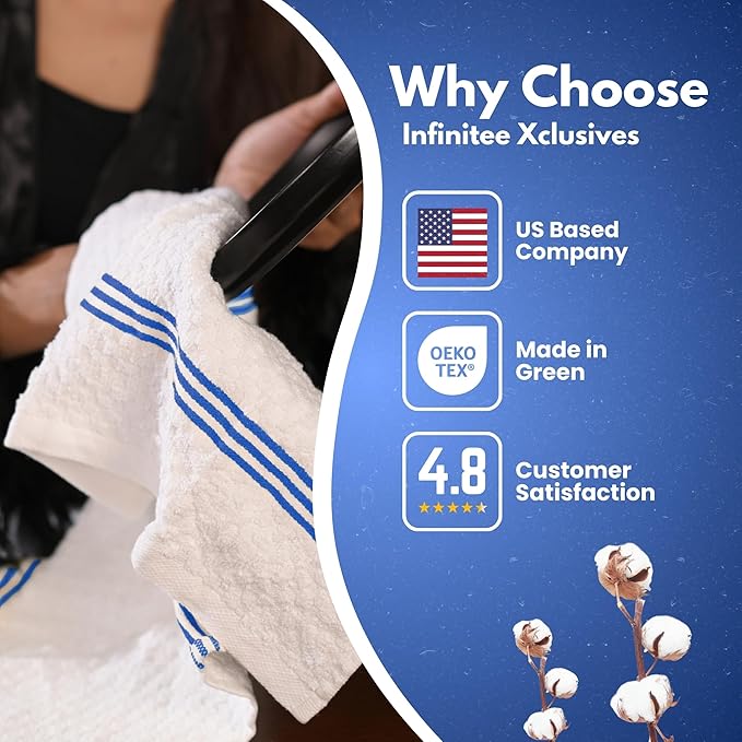 Infinitee Xclusives Premium Kitchen Towels – Pack of 3, 100% Cotton |15 x 25| Inches Absorbent Dish Towels - Terry Kitchen Dishcloth Towels - Blue Dish Cloth for Household Cleaning