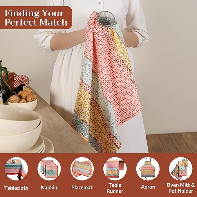 Maison d' Hermine Kitchen Towels Set of 3 100% Cotton 27.50" x 20" Reusable Cloth Tea Dish Towels Absorbent with Hanging Loop for Kitchen Gifts for Mothers Day Spring/Summer (Provence)