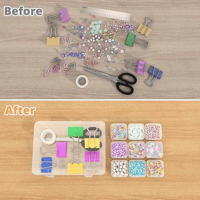 Mathtoxyz Bead Organizer Box(Red,Yellow,Blue), 31Pcs Small Bead Organizers and Storage Plastic Cases Mini Clear Containers Boxes with Hinged Lid and Rectangle for Bracelet Making DIY Jewelry Craft