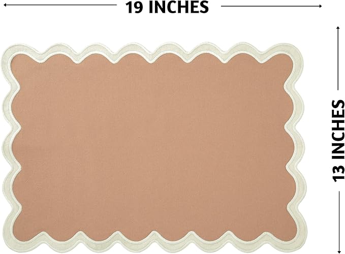 Folkulture Placemats Set of 4 | (13 x 19) 100% Cotton Rustic Place Mats | Heat Resistant Table Mats for Dining Table Decor | Boho Placemats, Scalloped Kitchen Mats or Table Placemats (Sand)