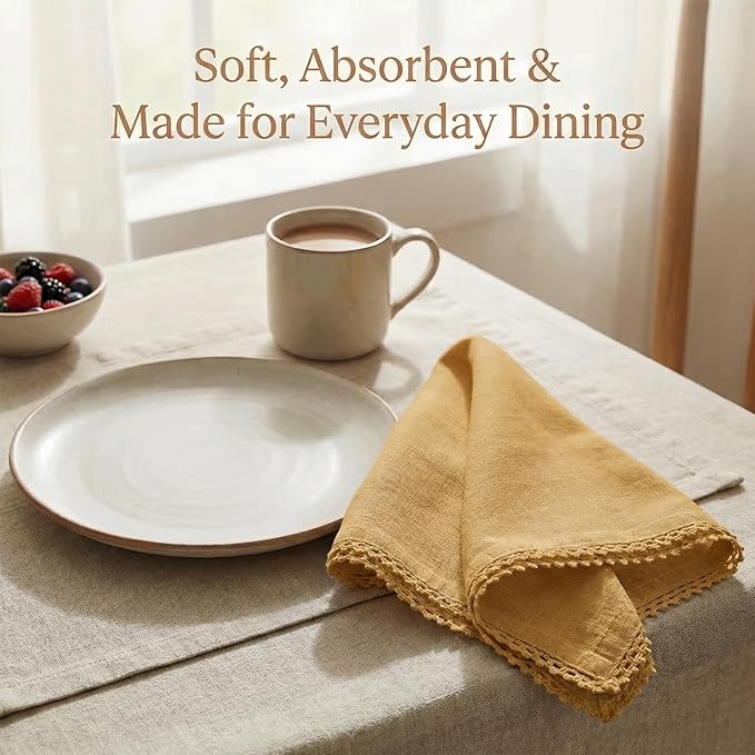 ACCENTHOME Mustard Cloth Napkins Set of 12 18x18 inch Cotton Dinner Napkins - Washable Soft Premium Hotel Quality Reusable Napkins Perfect Table Napkins for Family Dinners, Weddings & Everyday Use