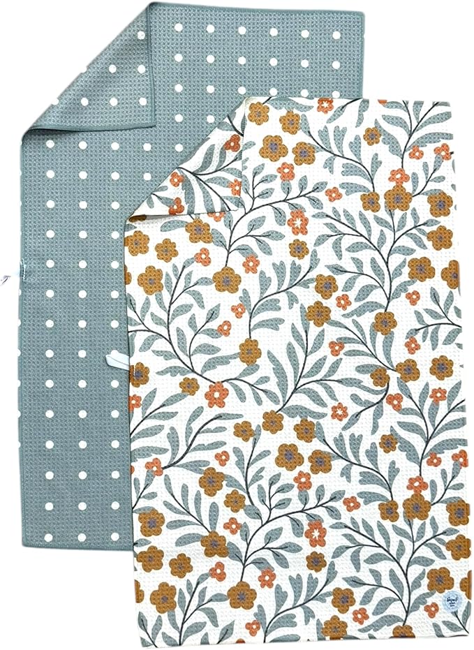 2 Pack || Double Sided|| Not Your Ordinary Kitchen Towels || Dish Towels || Quick Dry || Waffle Weave Microfiber || Designer Prints || Highly Absorbent || Hanging Hook (Green)