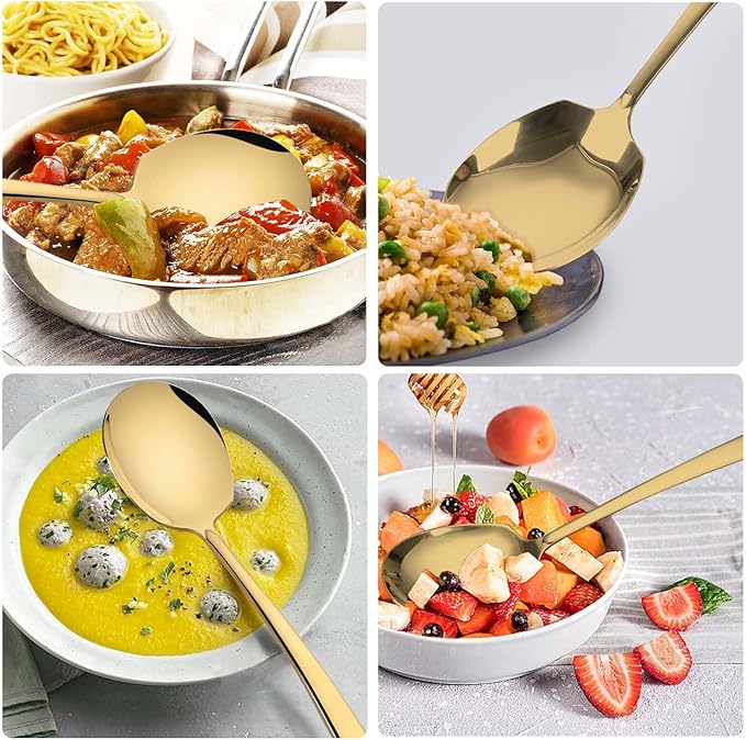 Large Serving Spoons Set Stainless Steel 12 Inch Serving Utensils for Buffet Catering Dishwasher Safe(2-pieces, Gold)