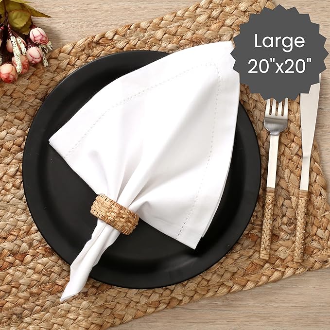 Cotton Clinic Hemstitch Cloth Dinner Napkins – Perfect Everyday Use Table Napkins – Soft Durable Washable – Ideal for Party Wedding Christmas Easter – Set of 12 – 20x20 inches – White