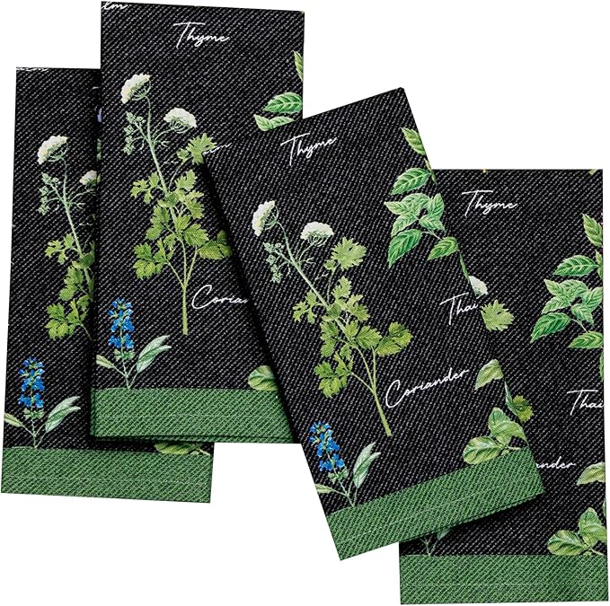 Maison d' Hermine Cloth Napkins Set of 4 100% Cotton Everyday Reusable Square Napkins Cloth Washable Dinner Party Wedding Restaurant Gifts for Mothers Day Spring/Summer (Fresh Herbs, 18" x 18")
