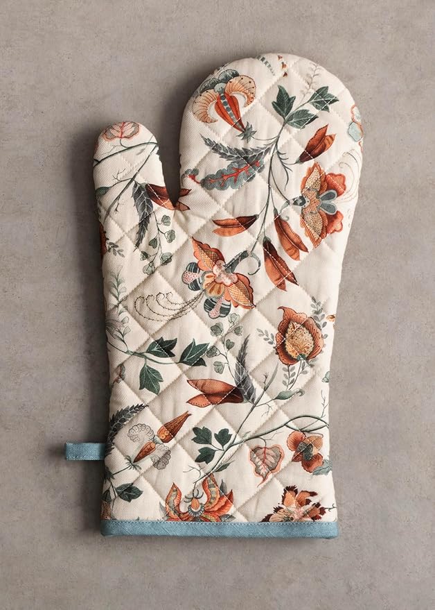 Maison d' Hermine Oven Gloves 100% Cotton Oven Mitt 7" x 13" with Loop Heat Resistant BBQ Cooking Gloves for Thanksgiving Christmas Decorations Baking Handling Hot Pans (Pack of 1, Dalida)