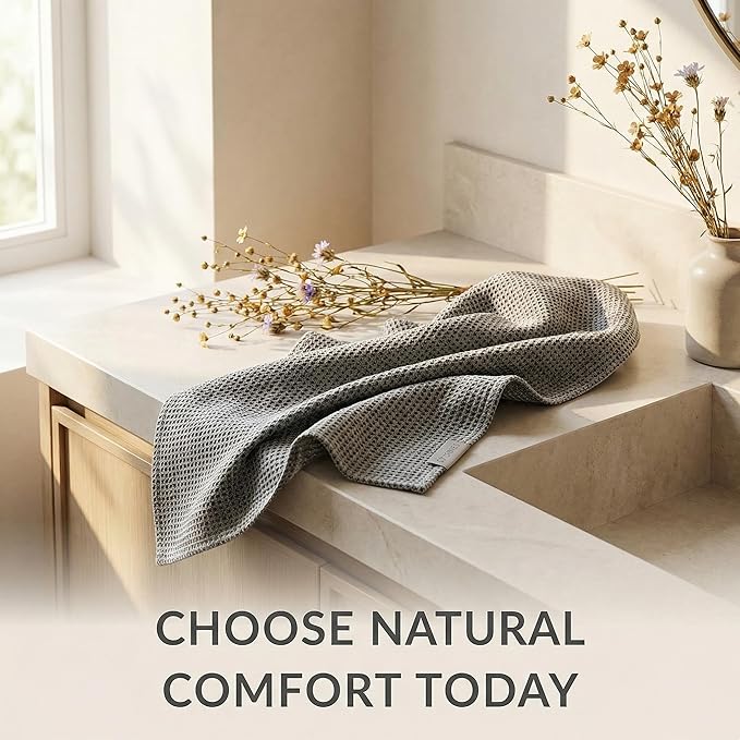 Pure Linen Small Bath Towels Set - 2-Pack 20x40-inch Quick Dry Towels for Sensitive Skin - Thin Towels for Bathroom - Lightweight Waffle Weave Towel for Kids Black-Natural