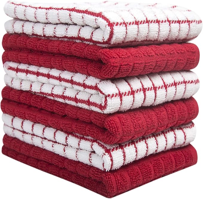 Bumble Kitchen Towels (6 Pack) | 16" x 28" | 100% Cotton Dish Towels for Kitchen | 380 GSM | Soft, Highly Absorbent & Durable Dish Towels with Hanging Loop | Red