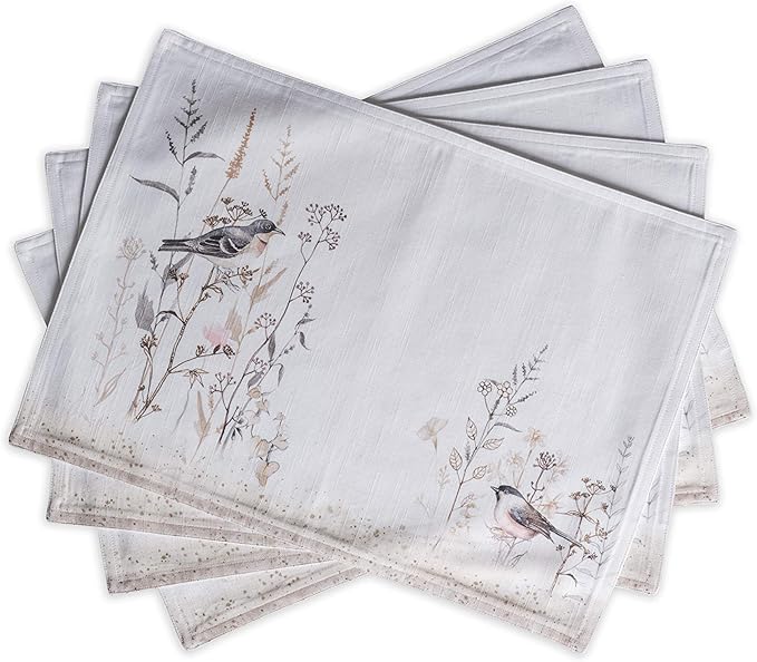 Maison d' Hermine Placemats Set of 4 100% Cotton Washable Cloth Place Mats Reusable Table Mats for Kitchen Dining Wedding Gifts for Mothers Day Spring/Summer (Meadow Florals - Brown, 13" x 19")