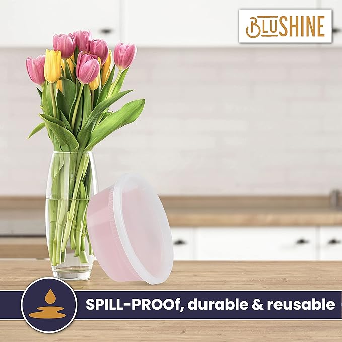 BluShine [40 Sets] 8 oz. Plastic Deli Food Storage Containers with Airtight Leak Proof Lids - Reusable - Microwave, Fridge, and Freezer Safe