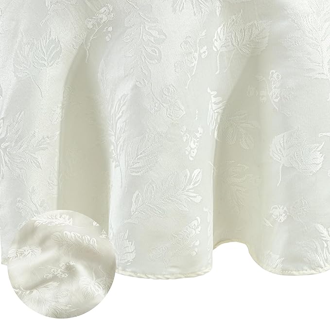 Elrene Home Fashions Elegant Woven Leaves Jacquard Damask Wrinkle Resistant Tablecloth, 60" x 84", Oval, Ivory