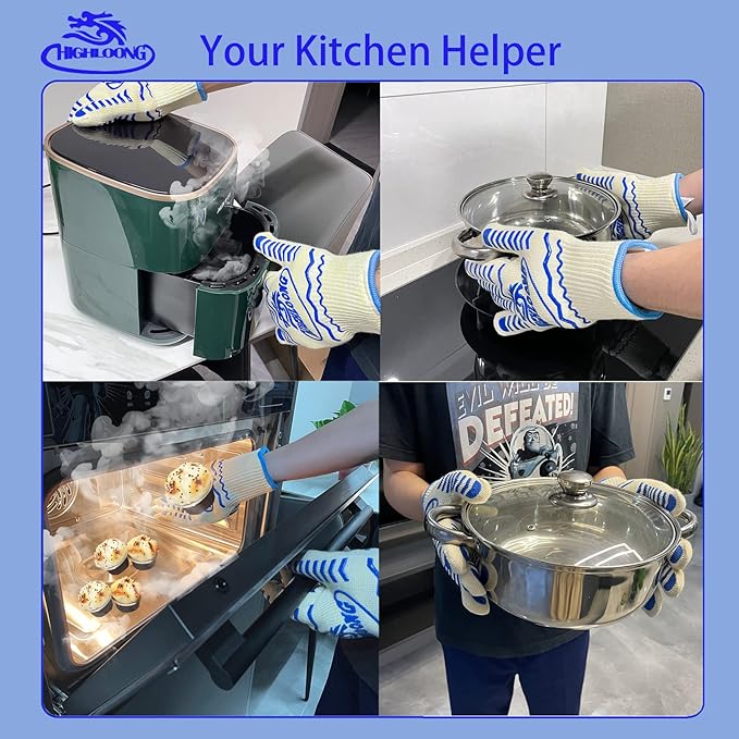 BBQ Grill Gloves Heat Resistant, 1472℉ Heat Resistance Fireproof Glove for Grilling Smoking Barbecue Oven Mitts Extreme Hot Proof Mittens for Kitchen Cooking Baking