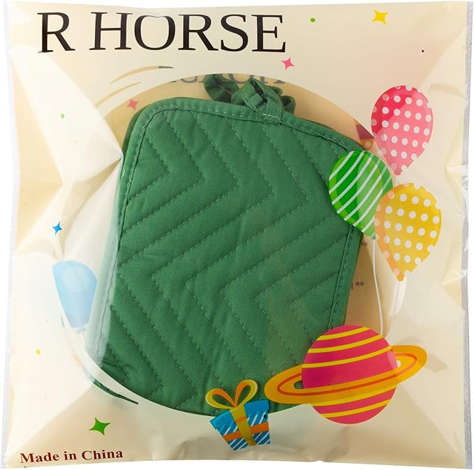 R HORSE 6Pcs Pot Holder for Kitchen Christmas Green Potholders with Pockets Cotton Heat Resistant Potholder Terry Coaster Oven Mitts Hot Pads for Baking Cooking Christmas Pot Holder Gift 7''x9''