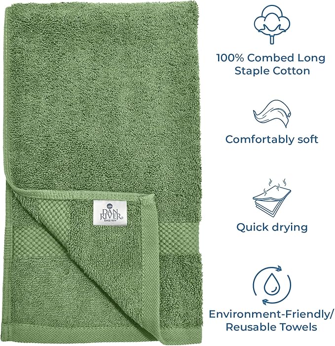 DAN RIVER Luxury Hand Towel – Soft, Absorbent, Quick-Drying, Premium Cotton Towel, Perfect for Everyday Use, 16x28 Inches - Sage Green