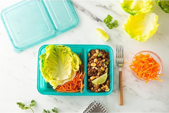 GoodCook Meal Prep Rectangle Two Compartment 60-Piece, Teal, Made without BPA (Pack of 4)