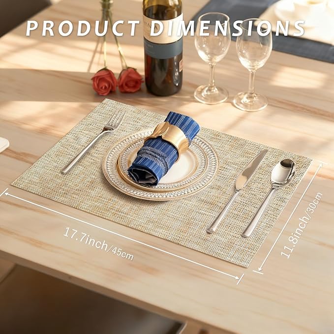 Durable Vinyl Placemats Set of 20, Non-Slip for Dining Table Mat, Heat Resistant Place Mats, Washable Anti-Slip PVC Easy to Clean Wipeable Premium Plastic Mats for Kitchen Brightbrown