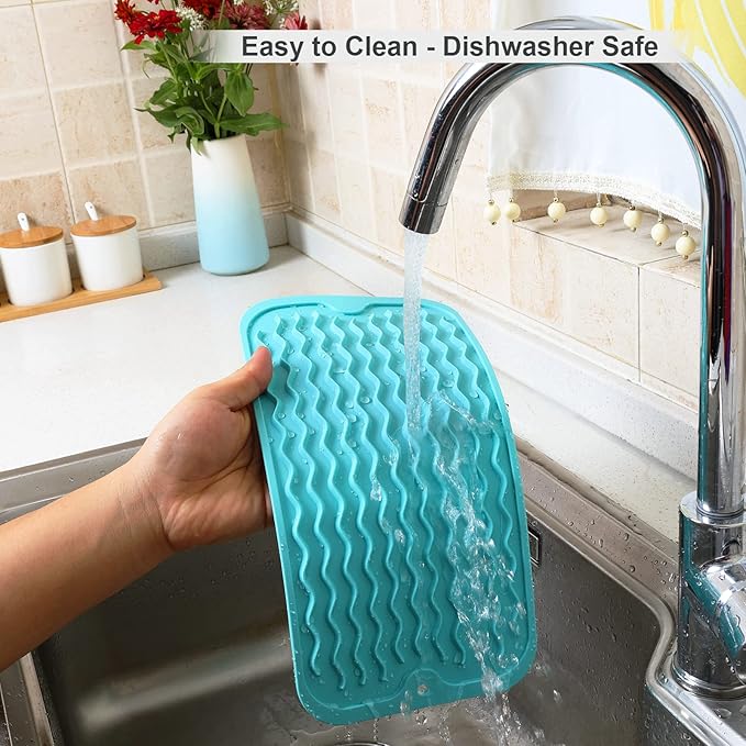 ZLR Silicone Sponge Holder & Sink Caddy Tray (6" x 12") - Narrow Dish Drying Mat for Kitchen Counter - Waterproof Soap Dispenser Organizer, Non-Slip Bathroom Vanity Tray (Mint Green)