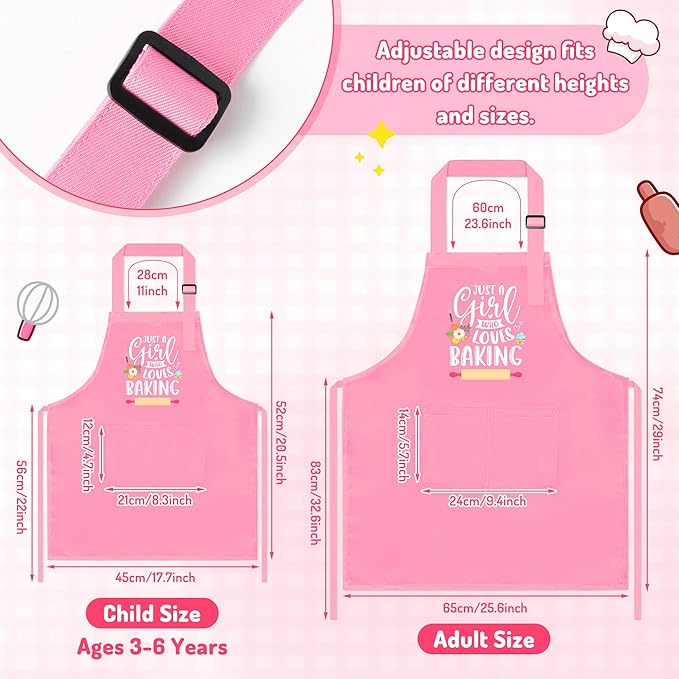 R HORSE 2Pcs Adults Kids Matching Apron Set Mommy and Me Adjustable Kitchen Apron with 2 Pockets Parent and Child Matching Gift for Mother's Day Women Kid Cooking Baking Painting Training