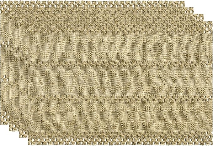 Artoid Mode Burlap Brown Farmhouse Woven Rustic Hollow Placemats Set of 4,12x18 Inch Seasonal Holiday Table Mats Party Kitchen Dining Decoration