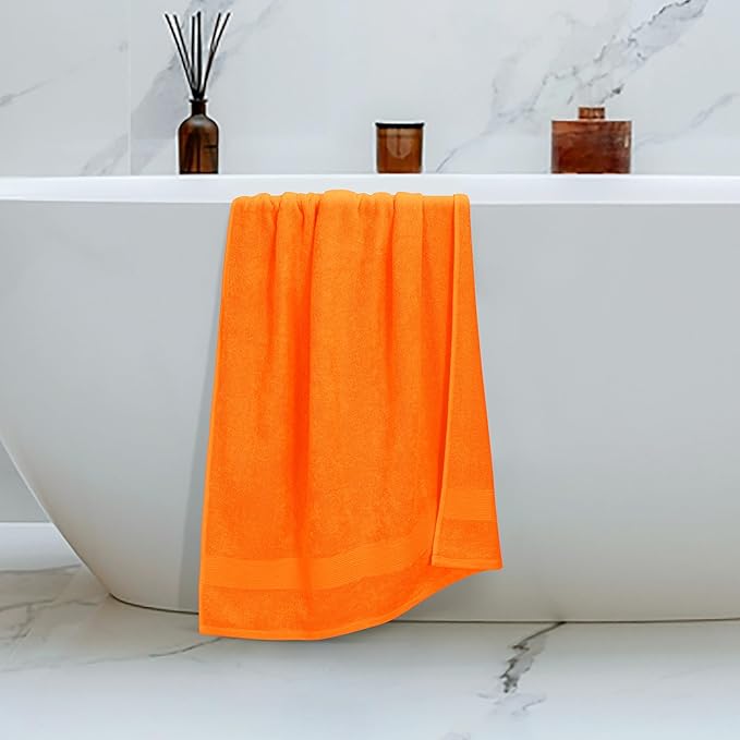 Belizzi Home 4 Pack Bath Towel Set 27x54, 100% Ring Spun Cotton, Ultra Soft Highly Absorbent Machine Washable Hotel Spa Quality Bath Towels for Bathroom, 4 Bath Towels Orange