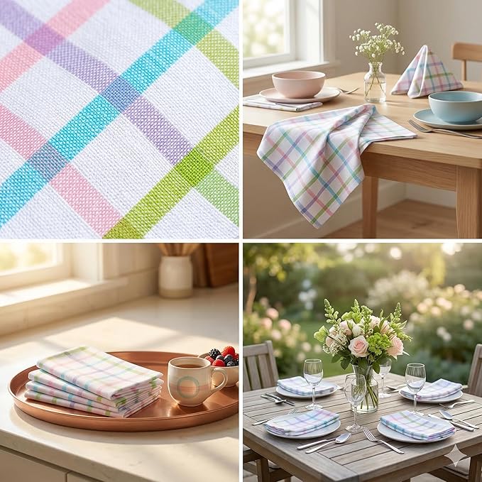 Native Fab Spring Pastel Cloth Napkins Set of 4, 100% Cotton 16x16 Inch, Soft, Reusable Table Napkin, Absorbent Hotel Quality, Washable, Daily Dining, Everyday Use, Dinner, Easter - Multi Colors