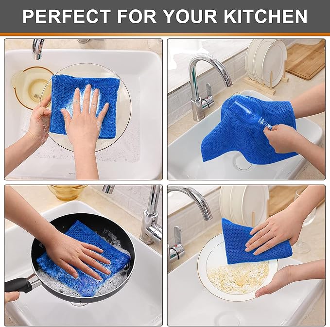 Kitinjoy 100% Cotton Kitchen Dish Cloths (12 X 12 Inches, Blueberry), 6 Pack Waffle Weave Ultra Soft Absorbent Dish Towels for Drying Dishes Quick Drying Kitchen Towels Dish Rags