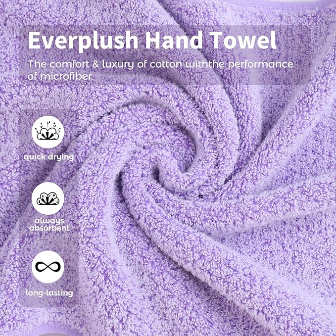 Everplush 4-Piece Premium Hand Towel Sets: Super-Soft, Highly Absorbent & Quick Drying Bathroom Towels – Versatile for Hotel, Bathroom, Shower, Spa, 16x30 Inches (Lavender, 16" x 30")