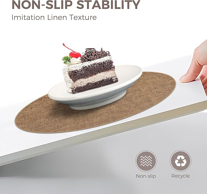 13" Round Placemats Set of 8, Reversible Faux Leather Heat Resistant Table Mats, Waterproof Oilproof Wipeable Table Protective Placemats for Vinyl, Washable for Indoor & Outdoor Use (8, Light Brown)