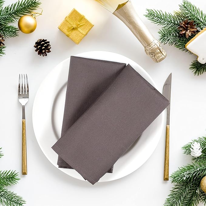 Hemmed Edge Cloth Dinner Napkins Set of 12 18x18 Inches - Charcoal, Soft Spring Basket Décor Dinning Table Linen Napkin Ideal for Kitchen, Easter, Wedding | Decorative Washable Banquet Event Napkin