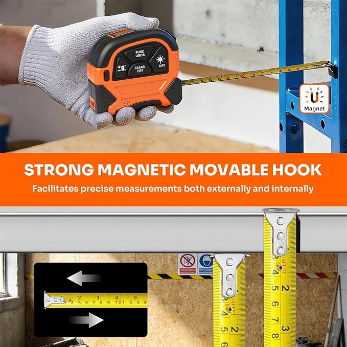 2-in-1 Laser Tape Measure, 197Ft Laser Measuring Tool & 16Ft Measuring Tape with M/in/Ft/Ft+in Units, Magnetic Hook - Pythagorean, Area, Volume, Digital Tape Measure for Woodworking and DIY