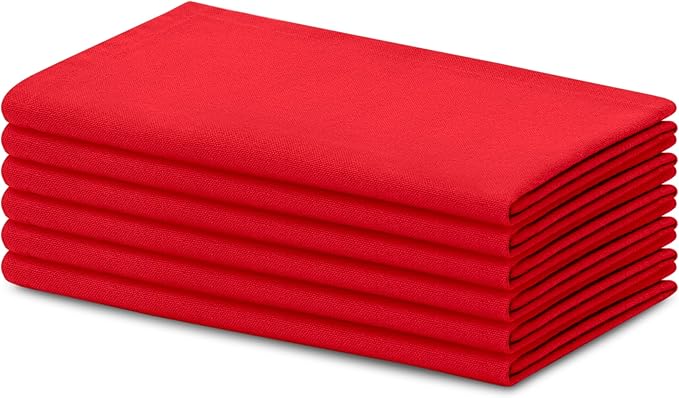 Blue Needles Solid Cloth Napkins Set of 6 Red 100% Cotton Dinner Napkins 18x18 inches - Soft, Reusable, Absorbent & Washable Linen, Ideal for Valentine's Day Events, Parties & Everyday Use