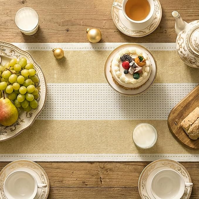 Artoid Mode Light Yellow Farmhouse Rustic Table Runner, Seasonal Macrame Fabric Kitchen Dining Holiday Wedding Table Decor for Home Party 13x108 Inch