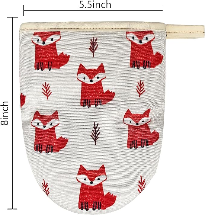 Cute Fox Mini Silicone Oven Mitts 2-Pack Set, Heat Slip Resistant Kitchen Gloves, Soft Oven Mittens for Baking & Cooking