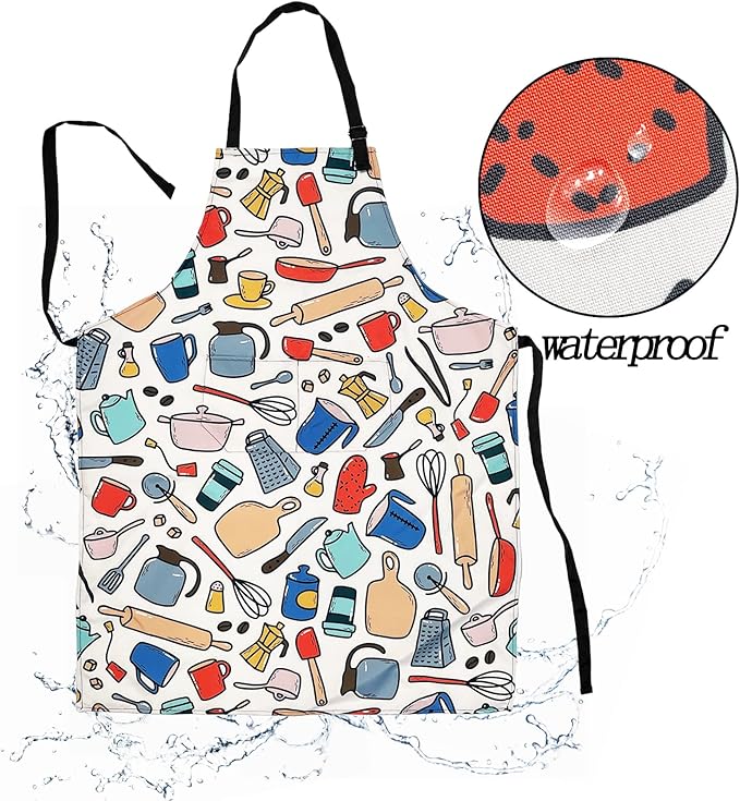 Sosolong Adjustable Waterproof Apron Bib Apron with 2 Pockets Cooking Kitchen Aprons for Women Men Chef