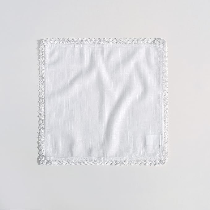 FINGERCRAFT Dinner Cloth Napkins in 100% Cotton, 12 Pieces Small Table Napkin Cloth,12 inches, Mitered Corners for Every Day Use Christmas Napkins Cloth Good Absorbency Lace White Easter Color