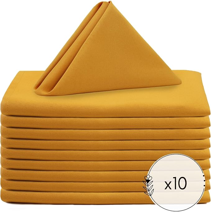 Your Chair Covers Cloth Polyester Napkins, 20 x 20 Inch, Washable Dinner Fabric Linen Napkins with Hemmed Edges for Restaurant, Wedding and Holiday Pack of 10 (Gold)