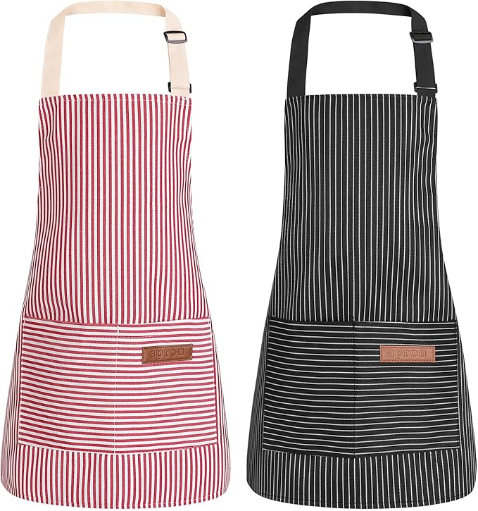 2 Pack Stripes Kids Apron, Kids Cooking Aprons with 2 Pockets, Cute Aprons for Cooking for Boys and Girls