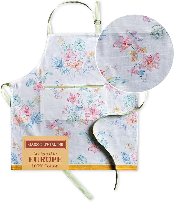 Maison d' Hermine 100% Cotton Apron for women with Pocket Kitchen Chef Apron for Men Cooking Mothers Day Gifts