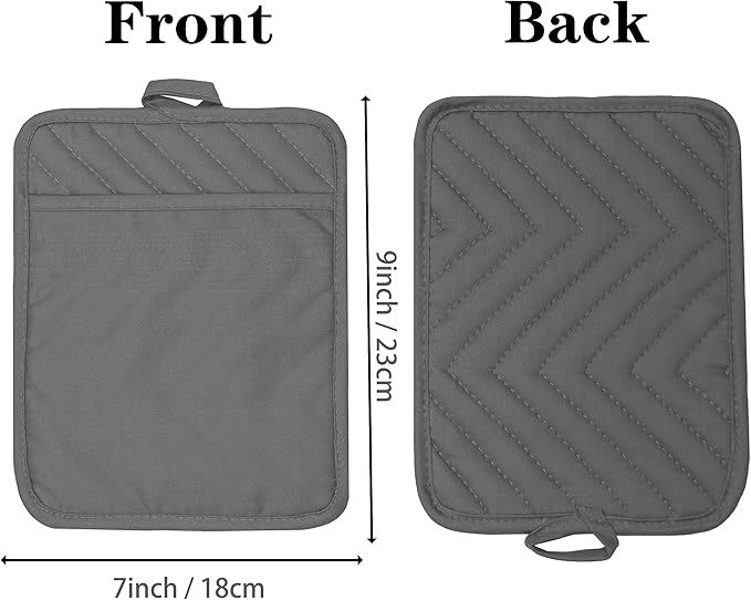 Oven Pot Holder with Pocket Cotton Heat Resistant Coaster Potholder Kitchen Hot Pad Oven Mitts for Cooking Square 7"x9" Set of 3 (Grey)