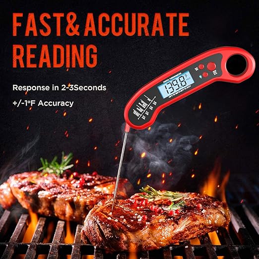 Meat Thermometer Digital, Instant Read Meat Thermometer for Grill and Cooking, Waterproof Food Thermometer for Kitchen and Outside, BBQ, Turkey, Candy, Liquids, Beef
